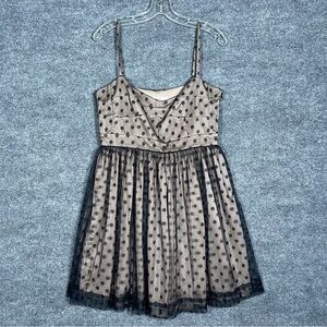 Fossil Women’s Medium Polka Dot Black Champagne Cocktail Dark Fairy Mini Dress